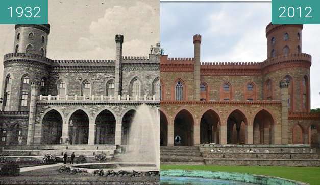Before-and-after picture of Pałac Marianny Orańskiej between 1932 and 2012
