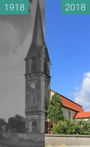 Before-and-after picture of Czerna church between 1918 and 2018