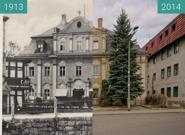 Before-and-after picture of Pałac przy ul. Jagiellońskiej w Cieplicach between 1913 and 2014