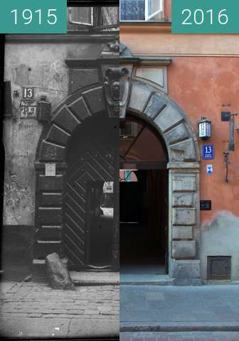 Before-and-after picture of Piwna 13 in Warsaw between 1915 and 2016