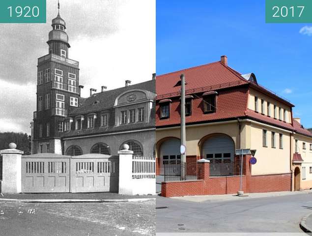 Before-and-after picture of Firefighters Office in Klodzko between 1920 and 2017