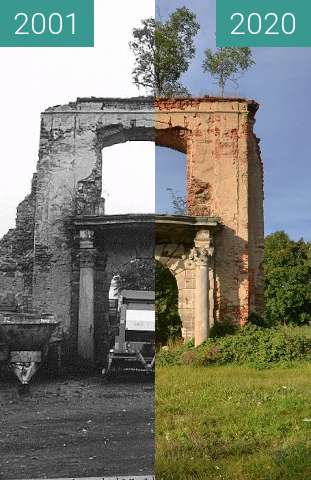 Before-and-after picture of Pałac w Olszanach between 2001 and 2020