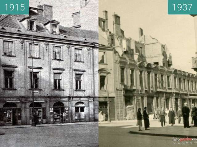 Before-and-after picture of Senate Street in Warsaw between 1915 and 1937