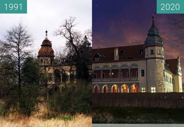 Before-and-after picture of Pałac w Krobielowicach between 1991 and 2020