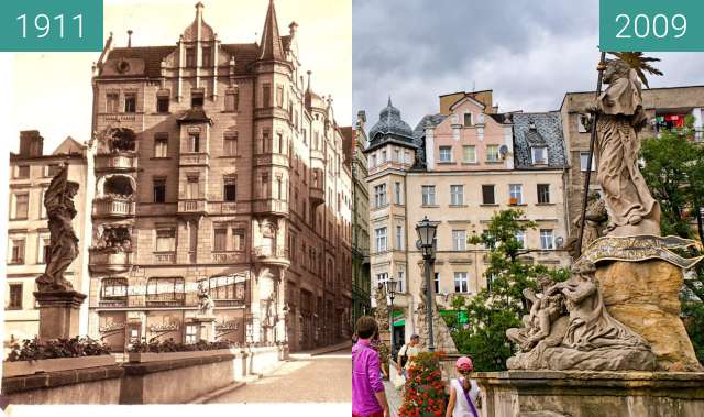Before-and-after picture of St. Jan Bridge in Klodzko between 1911 and 2009