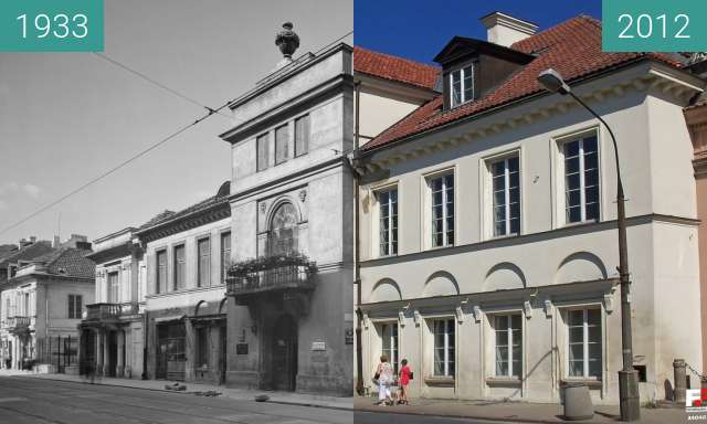 Before-and-after picture of Szaniawskich Palace in Warsaw between 1933 and 2012