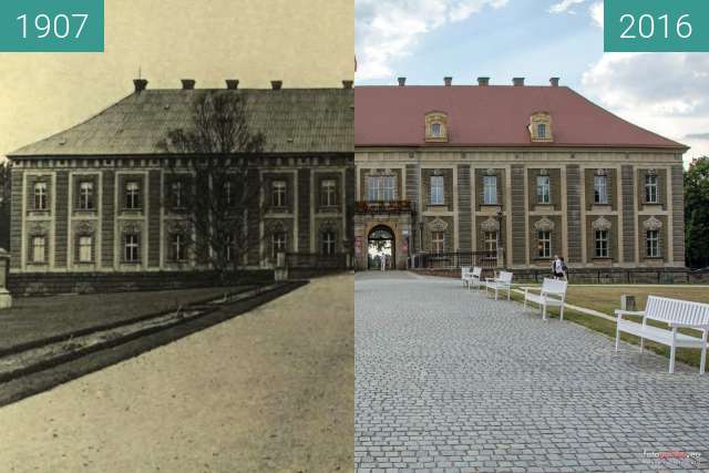 Before-and-after picture of Pałac Książęcy between 1907 and 2016