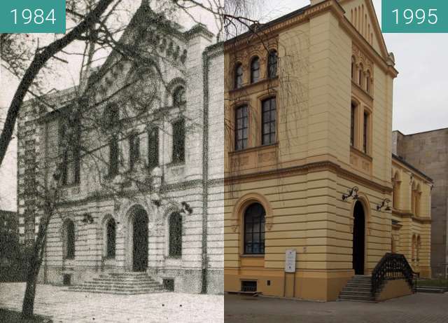Before-and-after picture of Old  synagogue in Warsaw between 1984 and 1995