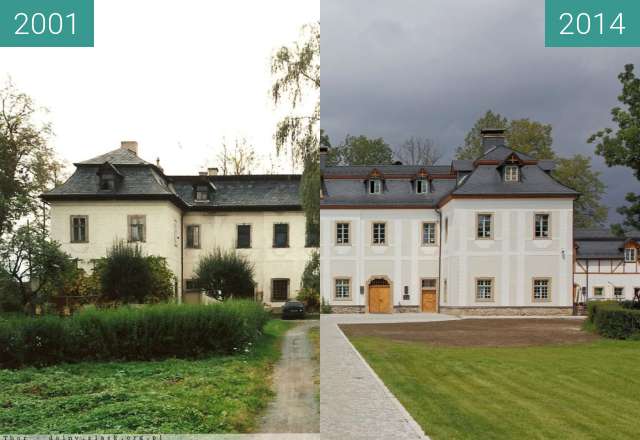 Before-and-after picture of Pałac w Pakoszowie between 2001 and 2014