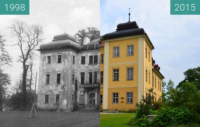 Before-and-after picture of Pałac w Łomnicy between 1998 and 2015-Jul-05