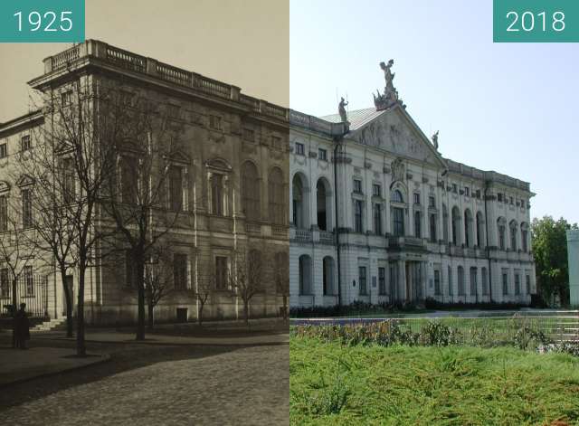 Before-and-after picture of Krasińskich Palace in Warsaw between 1925 and 2018