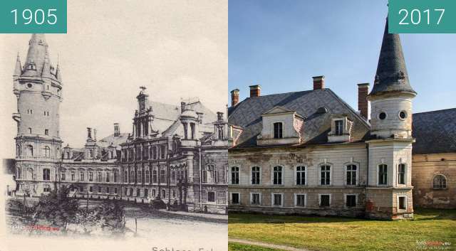 Before-and-after picture of Pałac w Bożkowie between 1905 and 2017