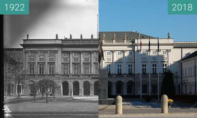 Before-and-after picture of Presidential Palace in Warsaw between 1922 and 2018