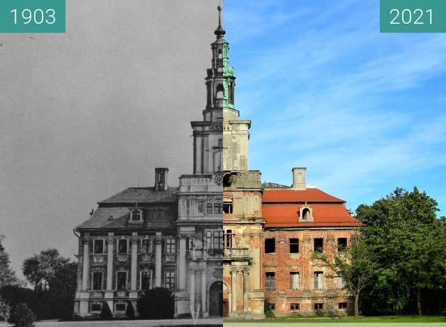 Before-and-after picture of Pałac w Chocianowie between 1903 and 2021