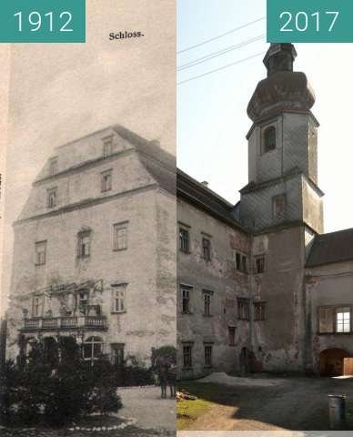 Before-and-after picture of Pałac Sarny between 1912 and 2017