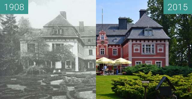 Before-and-after picture of Pałac w Miłkowie between 1908 and 2015-Jul-05