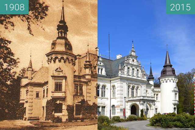 Before-and-after picture of Pałac w Laskowicach Oławskich between 1908 and 2015-Apr-19