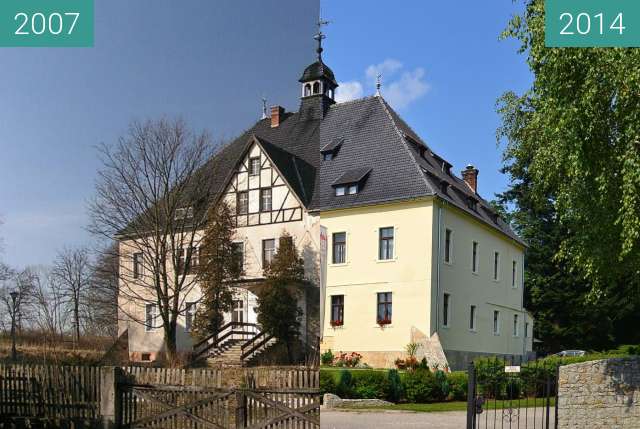 Before-and-after picture of Pałac w Grobli between 2007 and 2014-Jul-18