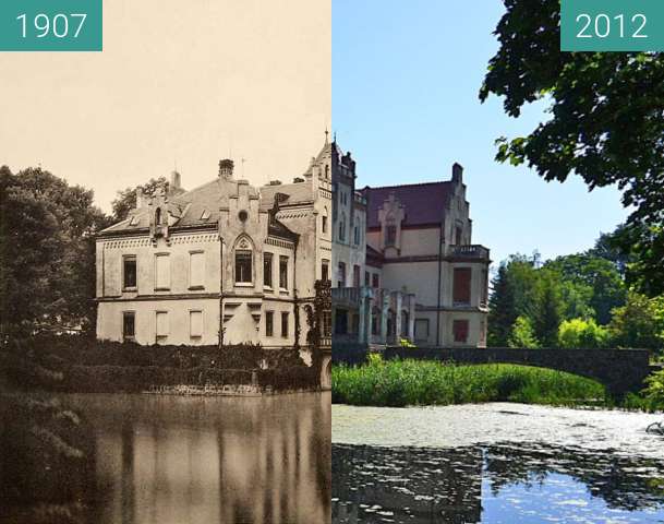 Before-and-after picture of Pałac w Kłodzie Górowskiej between 1907 and 2012-Jun-23