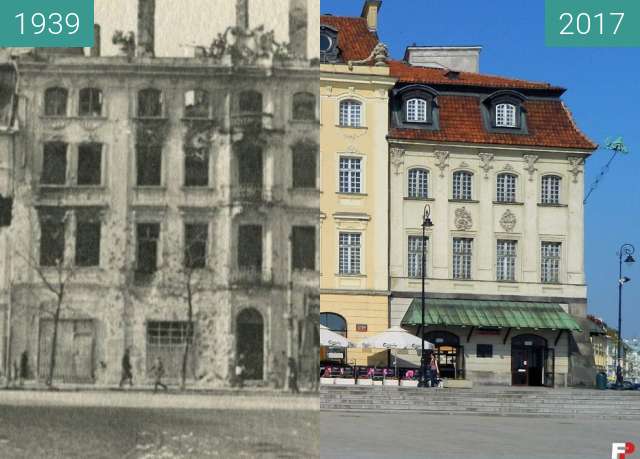 Before-and-after picture of Palaces in Royal Street, Warsaw between 1939 and 2017