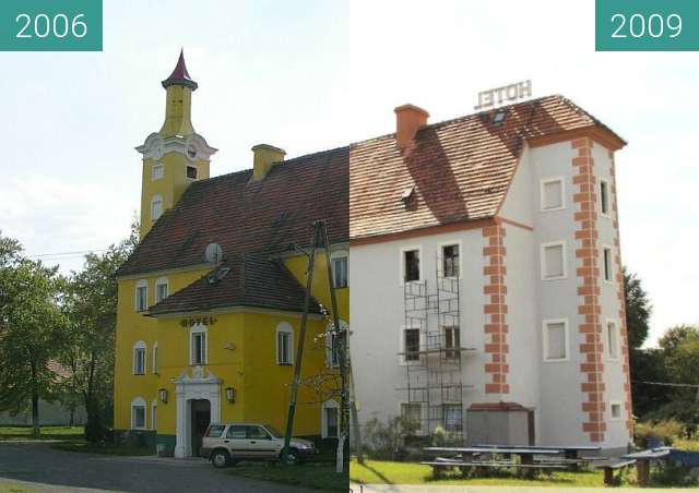 Before-and-after picture of Pałac Łagów between 2006 and 2009