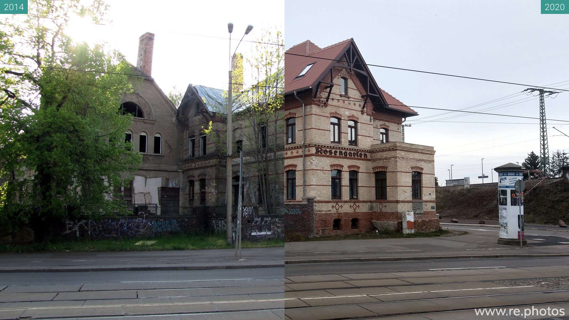 Damals und Heute Rosengarten in Halle (Saale) (20.04.2014 & 28.12.2020)