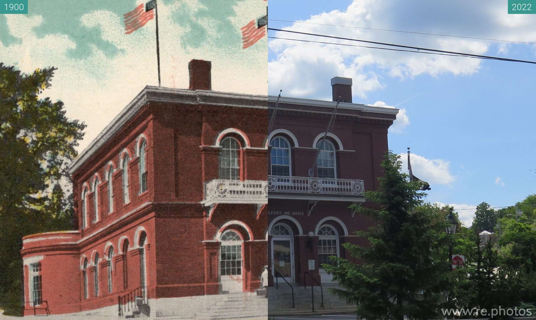 Before and After The Belfast, Maine US Post Office (1900 & 2022)
