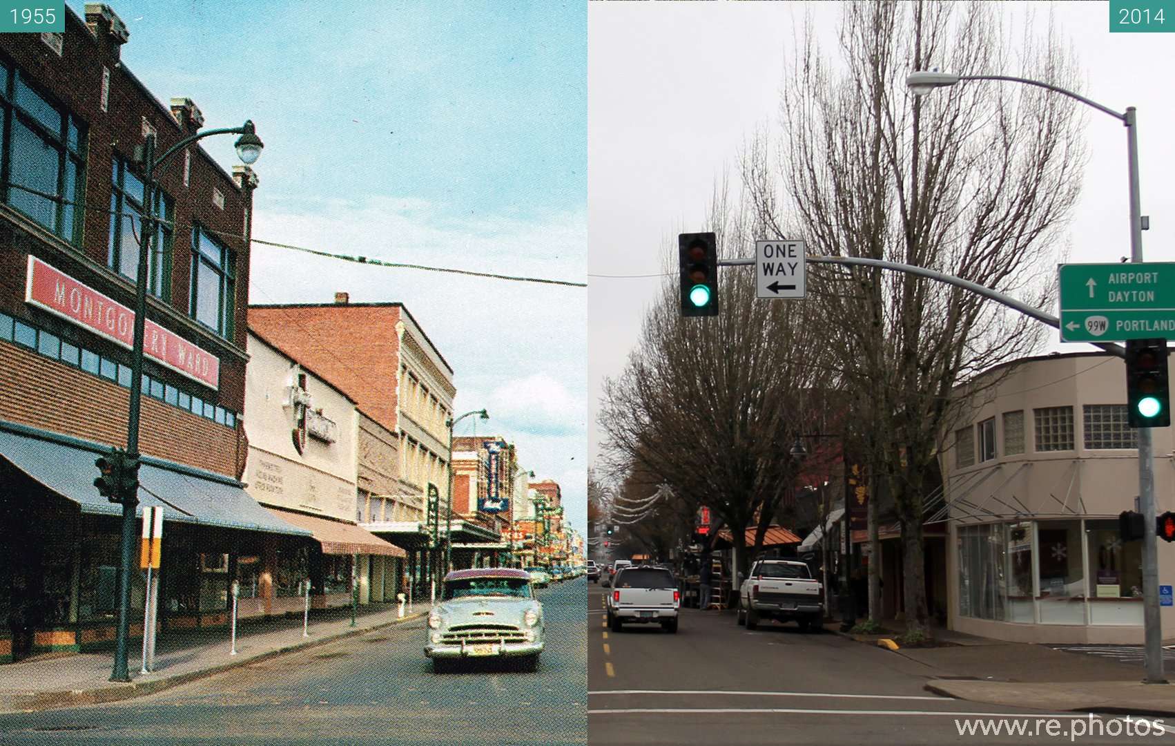 Before and After 3rd Street, McMinnville, Oregon (1955 & 2014Apr12)