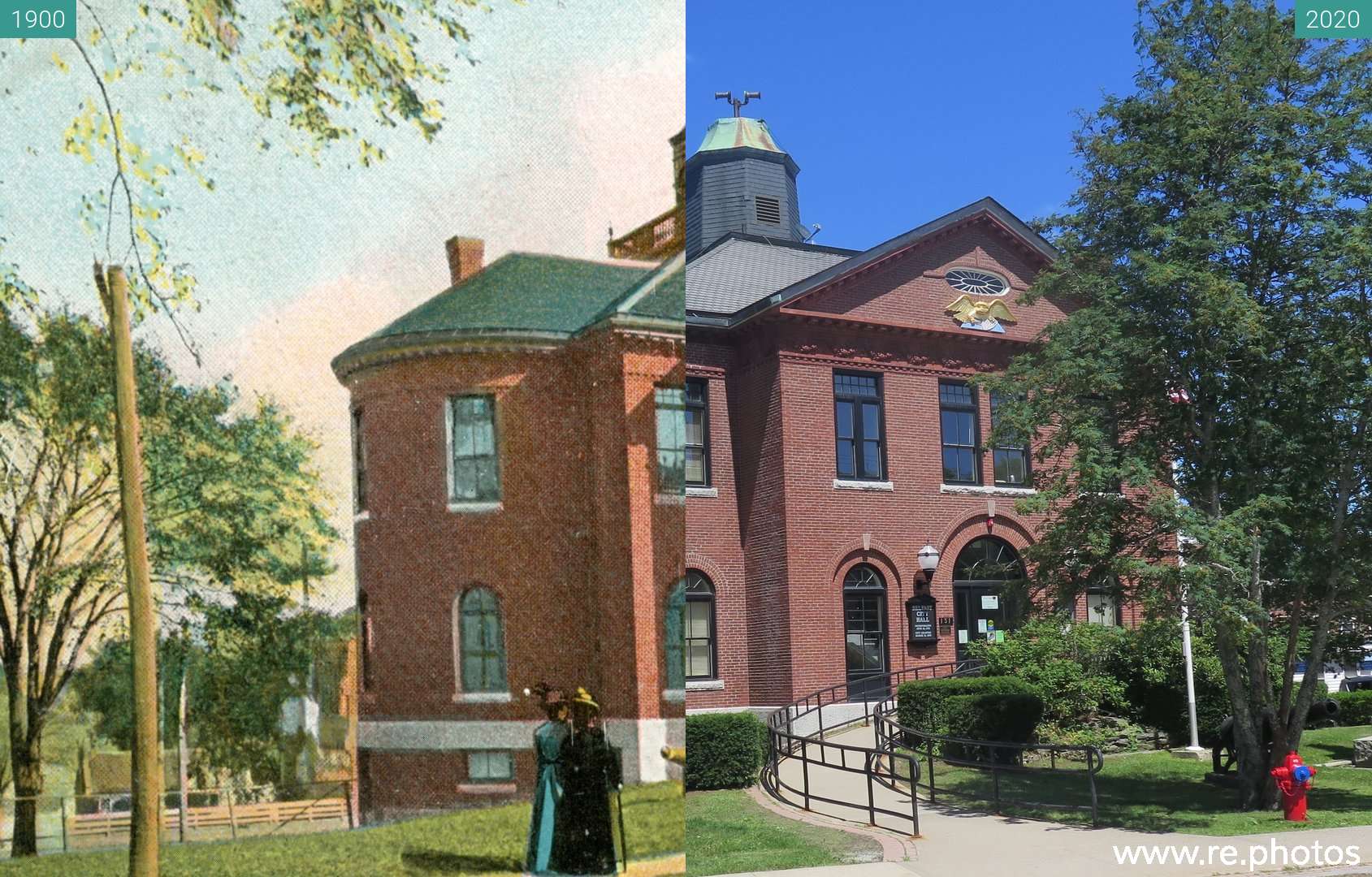 Before and After City Hall Belfast, Maine (1900 & 05/2020)