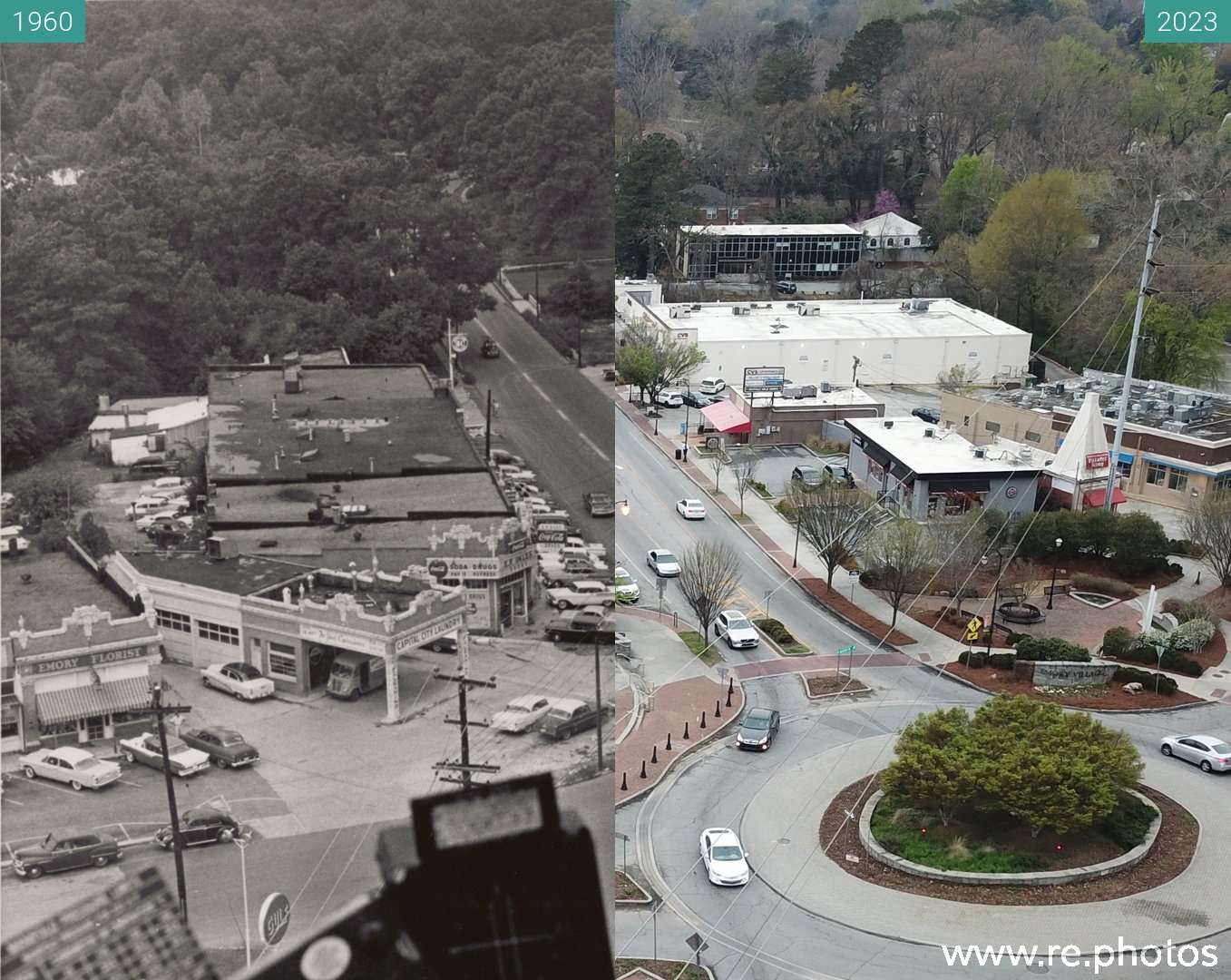 Before and After Emory Village Aerial (11/1960 & 2023Mar09)
