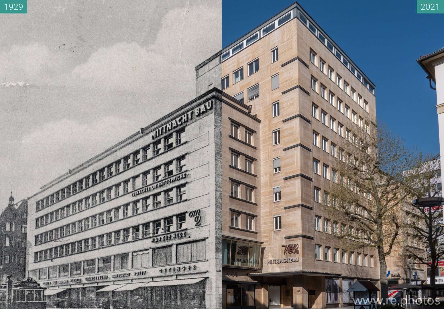 Damals und Heute Stuttgart, Mittnachtbau (1929 & 25.04.2021)
