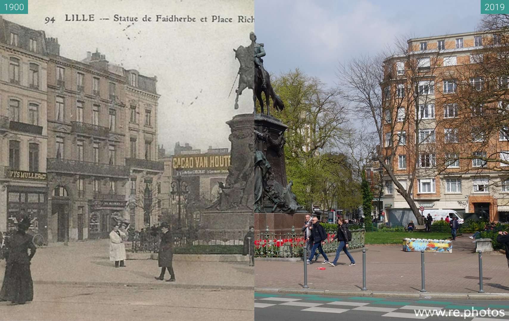 Avant et après Statue du Général Faidherbe (1900 & 6 avr. 2019)