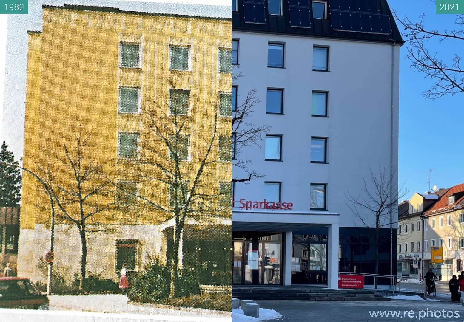 Damals und Heute Sparkassenplatz 1 Traunstein (1982 & 15.01.2021)