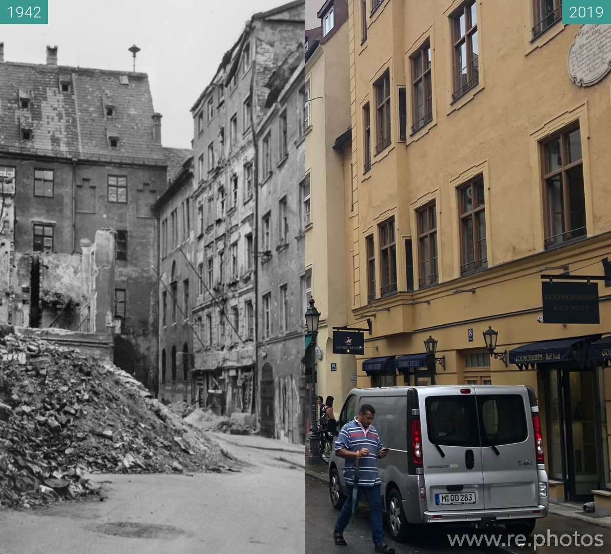 Before and After Downton Munich after allied bombing in WW II (1942