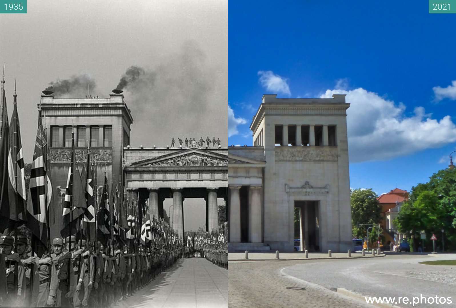 Before and After: SA-Aufmarsch am Königsplatz; München (1935 & 2021-May-25) Before and After: SA-Aufmarsch am Königsplatz; München (1935 & 2021-May-25)