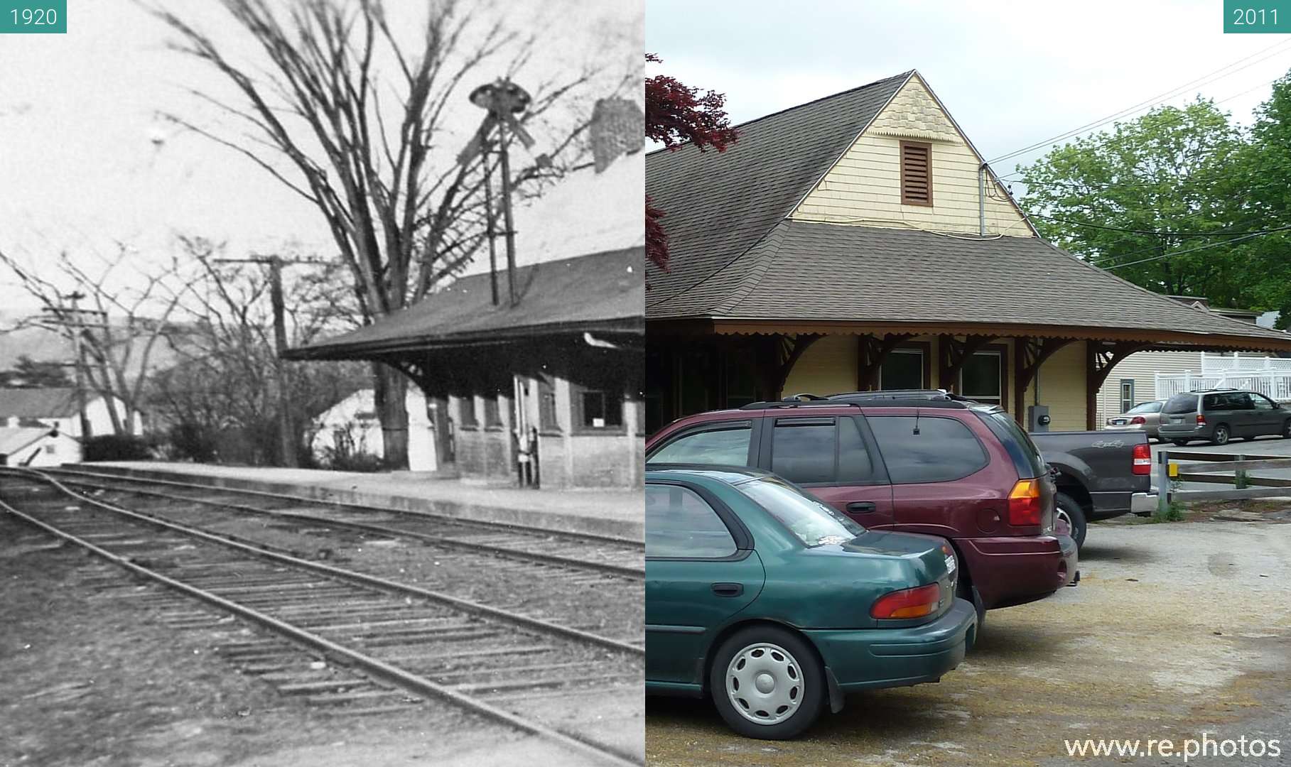 Before and After Lakeville, Connecticut Railroad Depot (1920 & 2011
